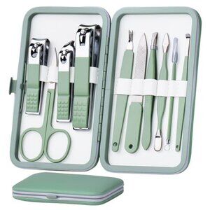 Jade Green Manicure Pedicure Set Stainless Steel Nail Clippers Travel Kit